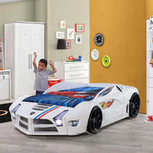 Load image into Gallery viewer, Super Cool 2025 White Moon Luxury Race Car Bed W/LEDS & Sound Effects | Free Mattress | Twin