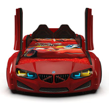 Load image into Gallery viewer, Super Cool Upgraded 2025 MZ Race Car Bed | LED Lights | Remote Sounds | Easy Assembly | Opening Doors | Holds 300lbs