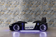 Load image into Gallery viewer, Super Cool 2025 Upgraded Premium Police Race Car Twin Bed | LED Lights | Opening Doors | Remote Controlled | Free Mattress | Holds 300 Lbs