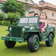 Load image into Gallery viewer, 2025 Military / Army 24V Willy 4x4 Jeep Style Truck Upgraded | 3 Seater Kids Ride-On | Leather Seats | Rubber Tires | Remote