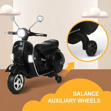 Load image into Gallery viewer, 6V Kids Ride On 2025 Motorcycle Vespa Motor Bike with Auxiliary Wheels, LED Lights, Music, Loud Horns, Rearview Mirror, For Ages 3-8