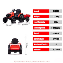 Load image into Gallery viewer, Upgraded 2025 Electric 12V Farm Tractor Kids Ride On Car 1 Seater With Trailer | Leather Seat | Upgraded | LED Lights | Rubber Tires