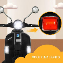 Load image into Gallery viewer, 6V Kids Ride On 2025 Motorcycle Vespa Motor Bike with Auxiliary Wheels, LED Lights, Music, Loud Horns, Rearview Mirror, For Ages 3-8