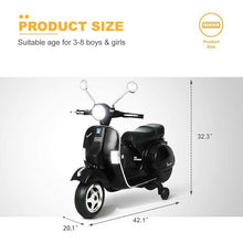 Load image into Gallery viewer, 6V Kids Ride On 2025 Motorcycle Vespa Motor Bike with Auxiliary Wheels, LED Lights, Music, Loud Horns, Rearview Mirror, For Ages 3-8