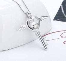 Load image into Gallery viewer, Angel Heart Key Sterling Silver Cage Necklace Set