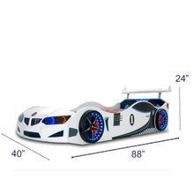 Load image into Gallery viewer, Super Cool White GT1 Race Car Bed With Free Mattress | LED Lights