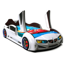Load image into Gallery viewer, Super Cool Upgraded 2025 MZ Race Car Bed | LED Lights | Remote Sounds | Easy Assembly | Opening Doors | Holds 300lbs
