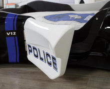 Load image into Gallery viewer, Super Cool 2025 Upgraded Premium Police Race Car Twin Bed | LED Lights | Opening Doors | Remote Controlled | Free Mattress | Holds 300 Lbs