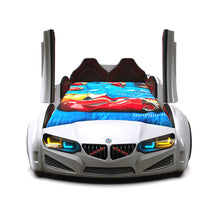Load image into Gallery viewer, Super Cool Upgraded 2025 MZ Race Car Bed | LED Lights | Remote Sounds | Easy Assembly | Opening Doors | Holds 300lbs