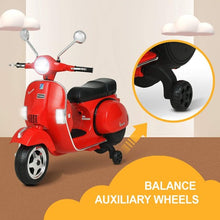 Load image into Gallery viewer, 6V Kids Ride On 2025 Motorcycle Vespa Motor Bike with Auxiliary Wheels, LED Lights, Music, Loud Horns, Rearview Mirror, For Ages 3-8