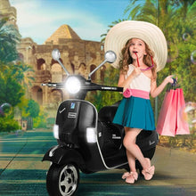 Load image into Gallery viewer, 6V Kids Ride On 2025 Motorcycle Vespa Motor Bike with Auxiliary Wheels, LED Lights, Music, Loud Horns, Rearview Mirror, For Ages 3-8