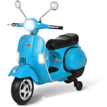 Load image into Gallery viewer, 6V Kids Ride On 2025 Motorcycle Vespa Motor Bike with Auxiliary Wheels, LED Lights, Music, Loud Horns, Rearview Mirror, For Ages 3-8