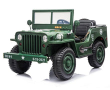 Load image into Gallery viewer, 2025 Military / Army 24V Willy 4x4 Jeep Style Truck Upgraded | 3 Seater Kids Ride-On | Leather Seats | Rubber Tires | Remote