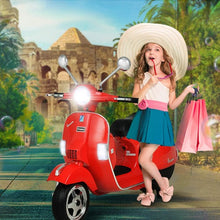Load image into Gallery viewer, 6V Kids Ride On 2025 Motorcycle Vespa Motor Bike with Auxiliary Wheels, LED Lights, Music, Loud Horns, Rearview Mirror, For Ages 3-8