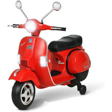 Load image into Gallery viewer, 6V Kids Ride On 2025 Motorcycle Vespa Motor Bike with Auxiliary Wheels, LED Lights, Music, Loud Horns, Rearview Mirror, For Ages 3-8