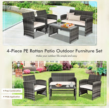 Load image into Gallery viewer, Super Elegant 4 Piece Heavy Duty Rattan Patio Furniture Set With Glass Table | Love-seat | Very Comfortable | Thickened Cushions
