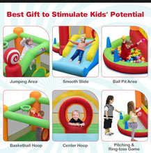 Load image into Gallery viewer, Super Cool Inflatable Kids Candy Land Theme Bouncy House Castle | 735W Blower | Jumping Area | Slide | Balls | Ball Pit | Basketball
