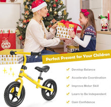 Load image into Gallery viewer, Super Cool Fun Kids No Pedal Balance Bicycle Bike Adjustable Seat, Handles Ages 2.5-5 | Very Light | Heavy Duty | Eva Rubber Wheels
