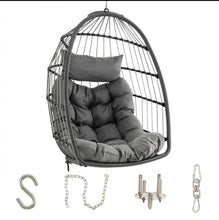 Load image into Gallery viewer, Super Duty Comfy Patio Hanging Space Saver Egg Chair | Large Seat | Comfy Head Pillow | Relaxing Large Seat Pillow | Holds 330lbs | PE Rattan | Foldable

