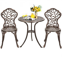 Load image into Gallery viewer, Beautiful &amp; Elegant Leaf Design 3-Piece Heavy Duty Cast Aluminum Patio Bistro Set Table With 2 Chairs | Weather Resistant | Curved Backrest
