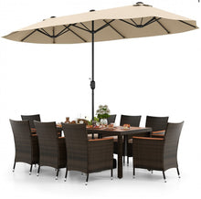 Load image into Gallery viewer, Heavy Duty Outdoor Patio 10-Piece Dining Set With 15 Feet Double-Sided Twin Patio Umbrella, Rustic Acadia Wood, Wicker, Rattan, Very Comfortable
