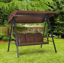Load image into Gallery viewer, Elegant Outdoor Patio 3-Seater Porch Swing With Adjustable Cushions &amp; Canopy | Spacious Sitting Space | Holds 710lbs | Sun Shade
