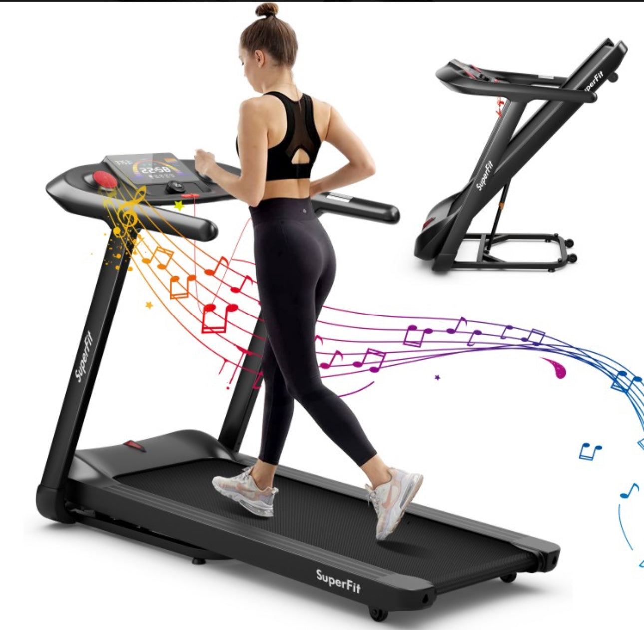 Modern Heavy Duty Powerful Motor 4.75Hp Quiet Electric Folding Treadmill With Present Programs, Touch Screen Control | Shock Absorbing | Voice Recognition