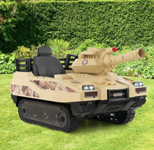 Load image into Gallery viewer, Super Cool 2025 Kids Ride On Car Military Tank 12V | Music | Rotatable Turret &amp; 8 Missiles With 3 Speeds | Rubber Tracks | Lights | Great Seat | Ages 3-8
