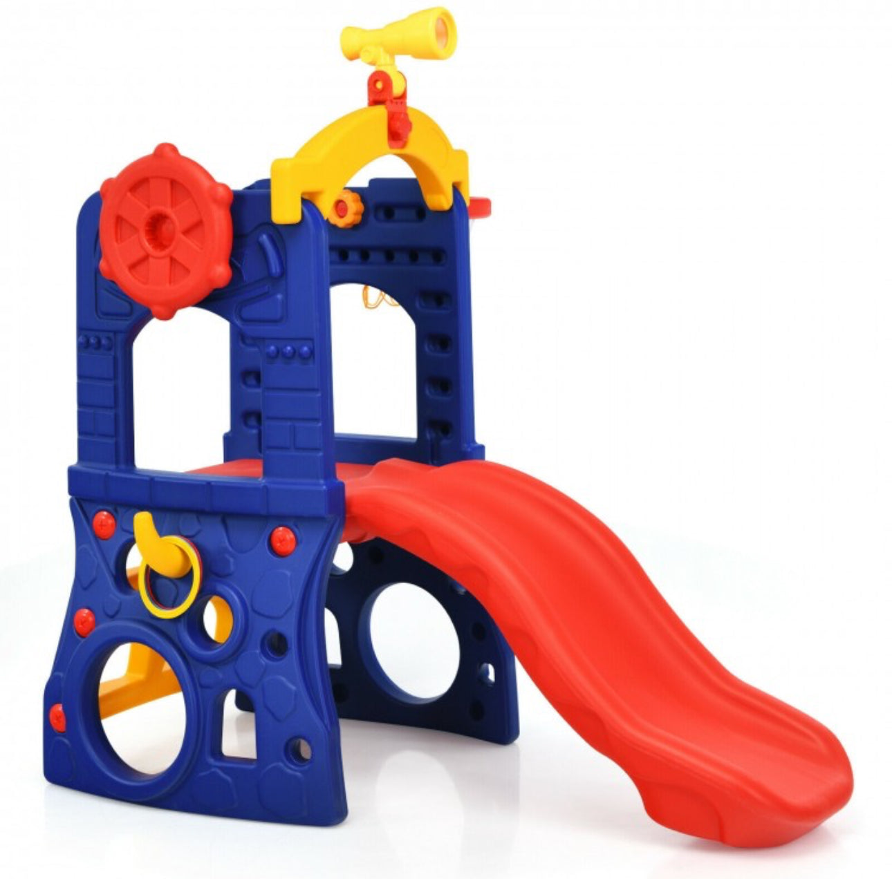 Super Cool Heavy Duty 6-in-1 Playground With Telescope | Slide | Basketball Hoop | Crawl Area | Steering Wheel | Climber | Loop