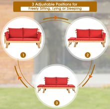 Load image into Gallery viewer, Very Relaxing 3 Adjustable Positions Outdoor Patio, Indoor Convertible Heavy Duty Sofa Couch With Thick Cushions | Acacia Wood
