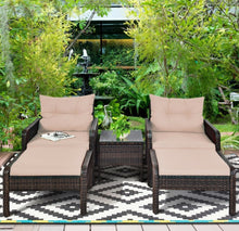 Load image into Gallery viewer, Elegant Outdoor Patio 5-Piece Furniture Rattan Sofa Ottoman Set With Cushions | Comes With 2 Ottomans,1 Coffee Table,2 Armchairs 1 Side Table, Cushions
