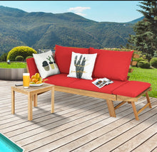 Load image into Gallery viewer, Very Relaxing 3 Adjustable Positions Outdoor Patio, Indoor Convertible Heavy Duty Sofa Couch With Thick Cushions | Acacia Wood
