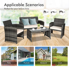 Load image into Gallery viewer, Super Elegant 4 Piece Heavy Duty Rattan Patio Furniture Set With Glass Table | Love-seat | Very Comfortable | Thickened Cushions
