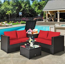 Load image into Gallery viewer, Super Relaxing 4 Piece Outdoor Patio Rattan Furniture Set With Love-seat | Storage Box
