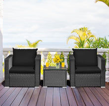 Load image into Gallery viewer, Heavy Duty Steel Frame Modern Beautiful 3-Piece Patio Furniture Wicker Rattan Conversation, Relaxing Set With Thick Comfy Cushions, 5 Colours
