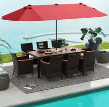 Load image into Gallery viewer, Heavy Duty Outdoor Patio 10-Piece Dining Set With 15 Feet Double-Sided Twin Patio Umbrella, Rustic Acadia Wood, Wicker, Rattan, Very Comfortable
