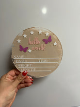 Load image into Gallery viewer, Hello World Baby Announcement Acrylic Round
