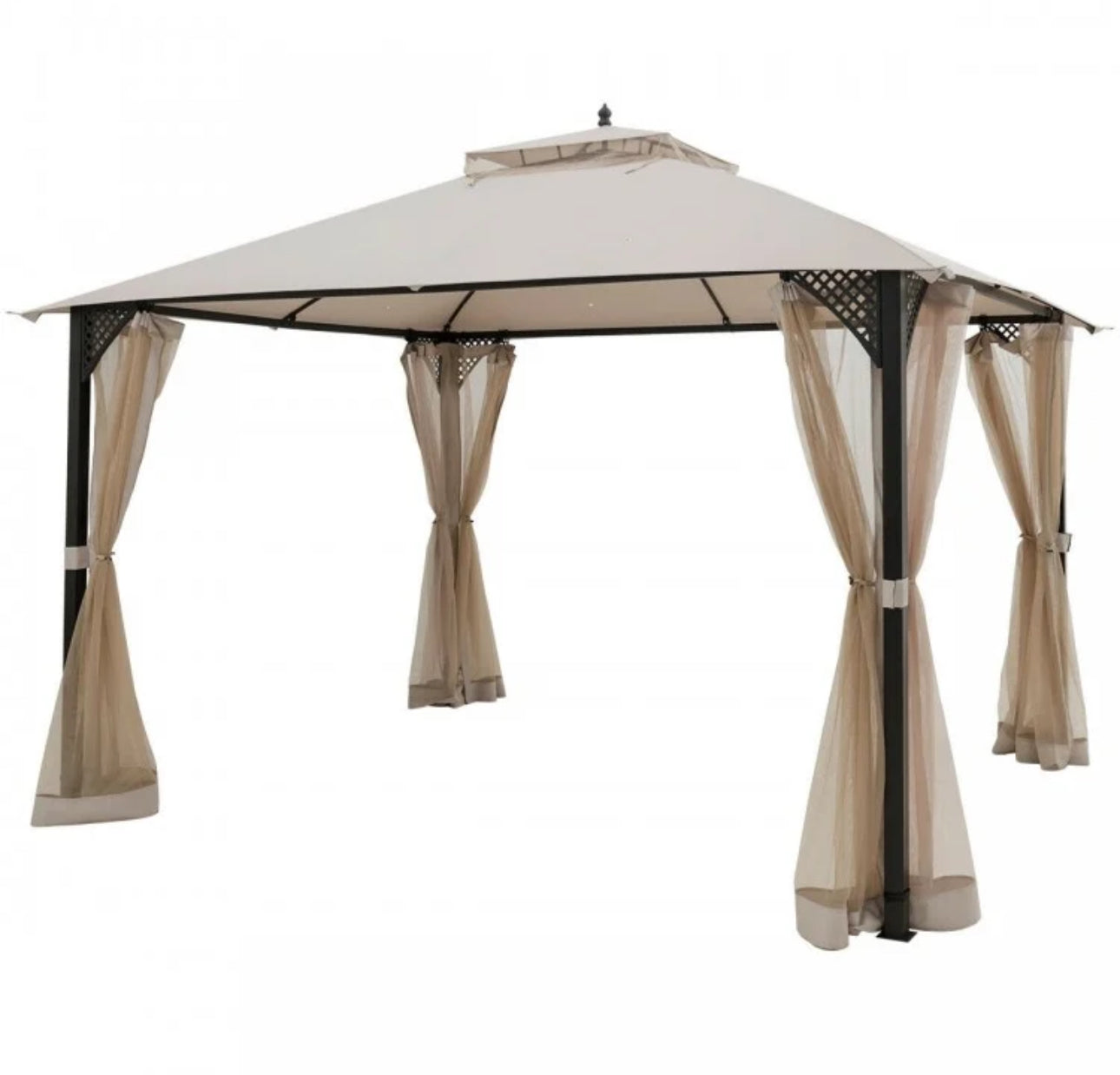 Elegant Heavy Duty Sturdy Design 12x10 FT Outdoor Double Top Patio Gazebo With Netting | Double Vented Roof | Sun-Proof & Waterproof Design