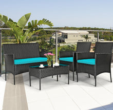 Load image into Gallery viewer, Super Relaxing 4 Piece Rattan Cushioned Sofa Patio Furniture Set With Heavy Duty Glass Coffee Table
