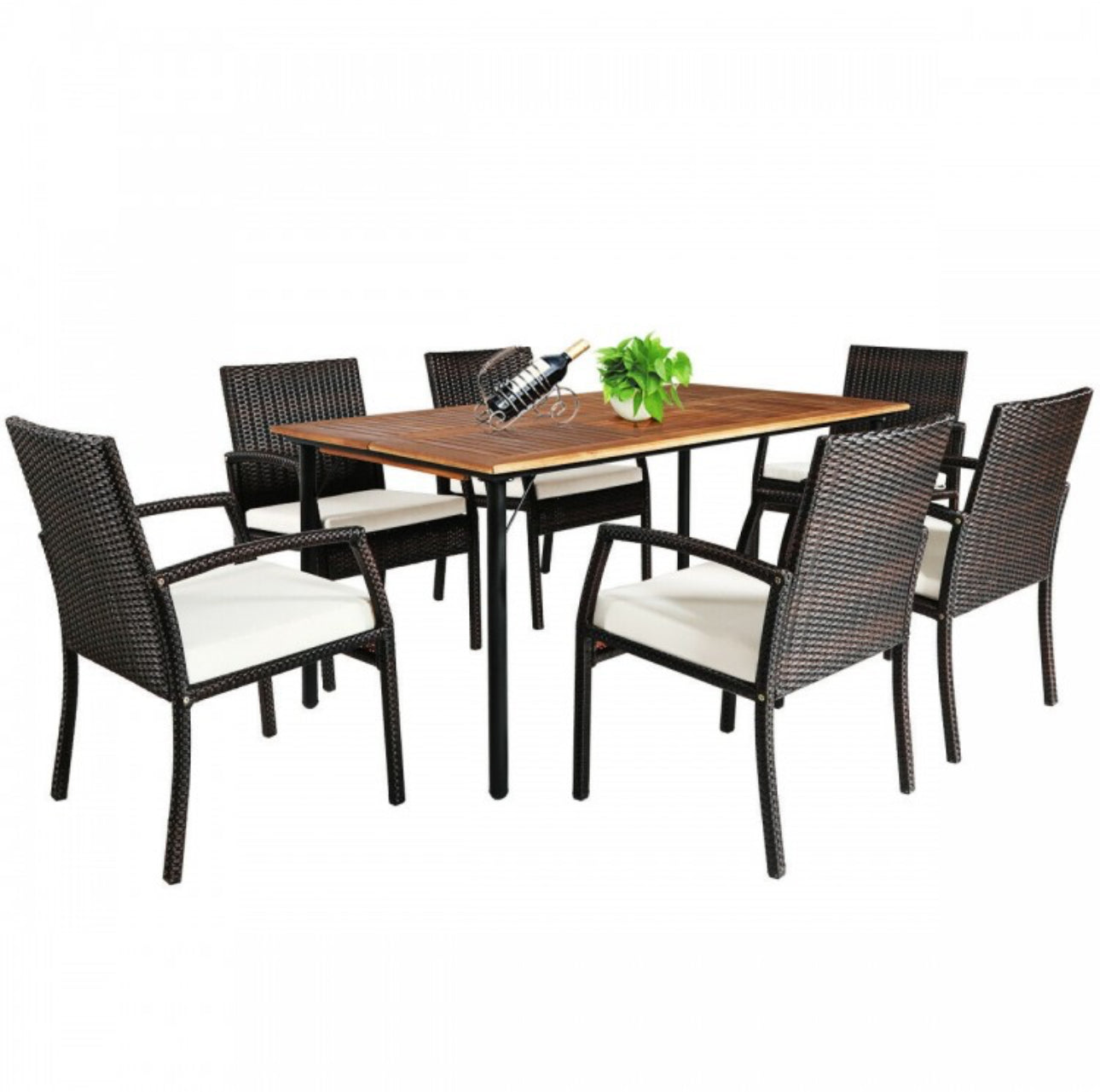 Very Comfortable Wicker / Rattan Patio Furniture 7 Piece Set With Cushions | Dining Set With Umbrella Hole | Heavy Duty