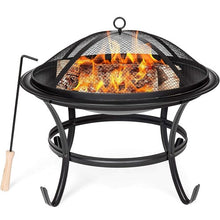 Load image into Gallery viewer, Elite’s New Elegant Upgraded 22&quot; Round Fire Pit W Cover | Outdoor Steel Wood Burning Fire Pit | For BBQing | Grill W Round Mesh | Spark Screen Cover
