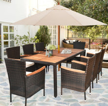 Load image into Gallery viewer, Super Duty Relaxing 9-Piece Outdoor Dining Set With Umbrella Hole | Acacia Wood | Comfy Waterproof Cushions | Rattan | Easy Assembly | Easy Maintenance

