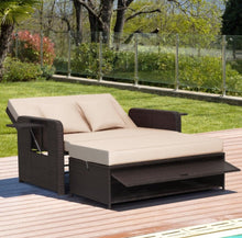 Load image into Gallery viewer, Elegant 4-Level Patio Rattan Daybed | Adjustable Backrest | Rectangle Side Tray | Outdoor Sectional | Double Sofa With Side Table | Space Saving
