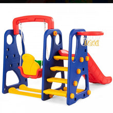 Load image into Gallery viewer, Super Fun 3-in-1 Very Colourful Children Playground Set | Slide | Climbing Stairs | Basketball Net | Swing
