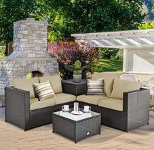 Load image into Gallery viewer, Super Relaxing 4 Piece Outdoor Patio Rattan Furniture Set With Love-seat | Storage Box
