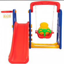 Load image into Gallery viewer, Super Fun 3-in-1 Very Colourful Children Playground Set | Slide | Climbing Stairs | Basketball Net | Swing
