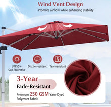 Load image into Gallery viewer, Heavy Duty Sturdy 10FT Outdoor Patio Canopy Umbrella Square Cantilever Umbrella With 360° Rotation &amp; 5 Adjustable Tilt | Vent | Easy Operate
