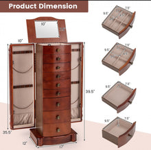 Load image into Gallery viewer, Very Elegant Brown Large Wooden Jewelry Storage Box Organizer  | Retro Design | Soft Liner | Top Flip Mirror
