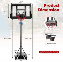 Load image into Gallery viewer, Super Cool Adjustable 12 Levels Basketball Net Hoop Set With 44” Backboard | 4-10 Feet | Wheels | 18” Rim | 2 Nets | Heavy-duty | Indoor | Outdoor
