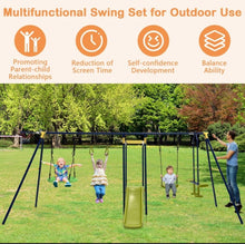 Load image into Gallery viewer, Super Fun 7-in-1 A Shaped Playground | Saucer Swing | U Shape Swing | Gym Rings | 2 Person Glide | Basketball Hoop | Slide | Monkey Bars
